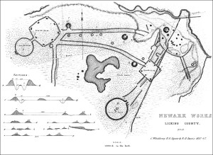 Famous drawing of Earthworks in Newark, Ohio by Squier, Davis and Whittlesey, Famous drawing of Earthworks in Newark, Ohio by Squier, Davis and Whittlesey, 1837-1847.