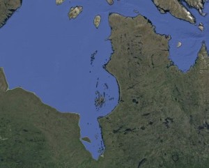 Hudson Bay showing the arcs of the bay.